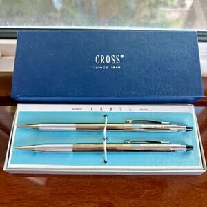 Vintage Cross Pen & Pencil Set Emigrant Logo | Chrome Writing Set w/ Box